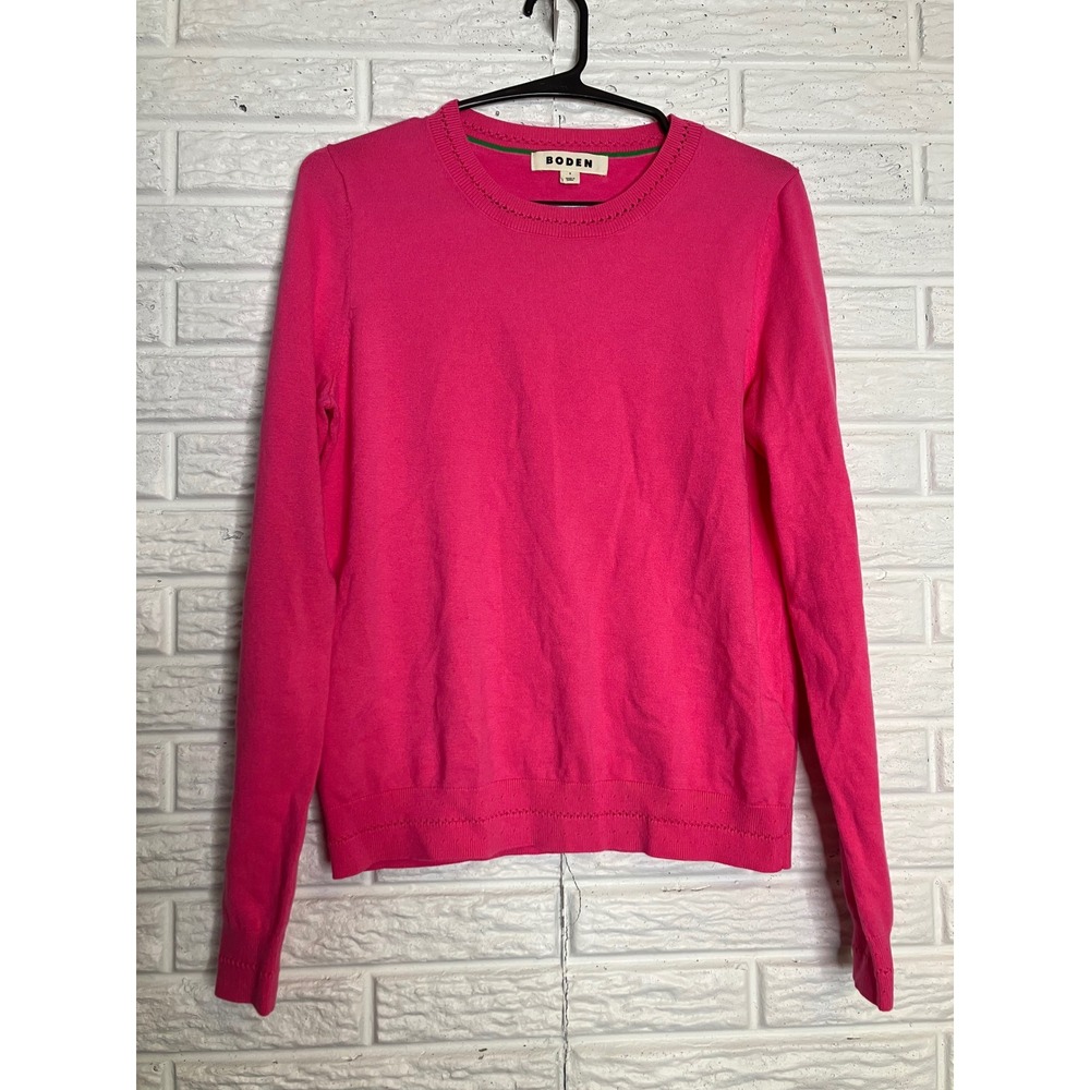 Boden Crewneck Sweater Womens Small Pink Excellent Pointelle Cotton Blend‎ K0833